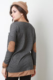 Suede Accent Long Sleeve Knit Top