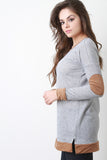 Suede Accent Long Sleeve Knit Top