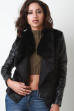 Faux Fur Vegan Leather Sleeve Jacket