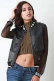 Vegan Leather and Mesh Varsity Jacket