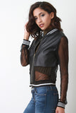 Vegan Leather and Mesh Varsity Jacket