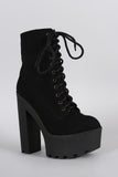 Bamboo Shearling Cuff Combat Lug Platform Booties