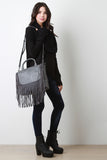 Suede Fringe Flap Handbag