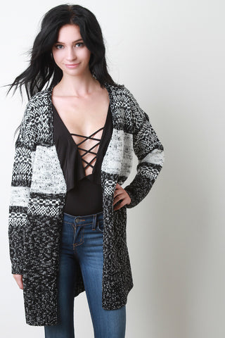 Melange Thick Knit Open Front Cardigan