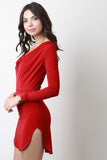 Cowl Neck Long Sleeve Bodycon Mini Dress