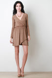 Faux Suede Long Sleeve Surplice Skater Dress