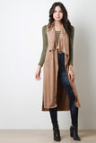 Suede Draped Slit Longline Vest