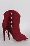 Fringe Chained Peep Toe Stiletto Booties