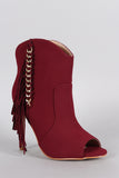 Fringe Chained Peep Toe Stiletto Booties