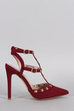 Nubuck Pointy Toe Studded Caged Pointy Toe Pump