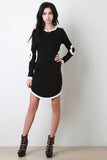 O Patch Contrast Long Sleeves Mini Dress