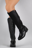 Quilted Stretchy Knee High Riding Boots