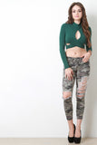 Ripped Camouflage Capri Jeans