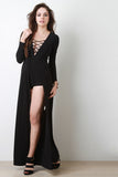 Lace Up Long Sleeve Maxi Romper