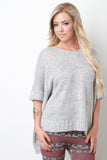 Marled Knit Side Slit Boxy Sweater Top