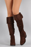 Bamboo Suede Folded Cuff Chunky Heeled Riding Boots