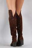 Bamboo Suede Folded Cuff Chunky Heeled Riding Boots