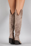 Bamboo Suede Folded Cuff Chunky Heeled Riding Boots