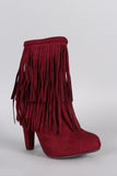 Breckelle Braided Layered Fringe Almond Toe Heeled Booties