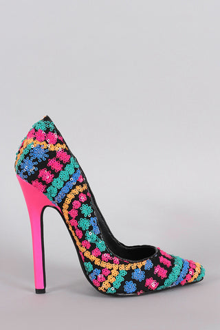 Privileged Neon Sequin Pointy Toe Stiletto Pump