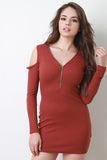 Ribbed Knit Cold Shoulder Bodycon Dress