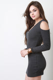 Ribbed Knit Cold Shoulder Bodycon Dress