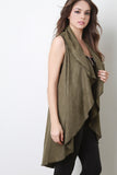 Vegan Suede Draped Open Front Vest