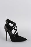 Shoe Republic LA Suede CrissCross Pointy Toe Snake Stiletto Pump