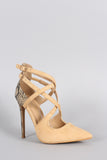 Shoe Republic LA Suede CrissCross Pointy Toe Snake Stiletto Pump