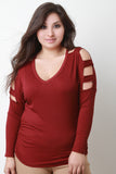 Ribbed Cutout Shoulder Long Sleeve Top