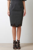 Embroidered Cutout Hemline Pencil Skirt