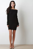 Off-The-Shoulder Ribbed Sweater Dress