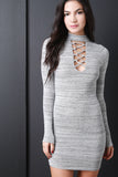 Marled Knit Corset Lace Up Mock Neck Dress