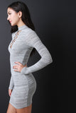 Marled Knit Corset Lace Up Mock Neck Dress