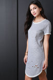 French Terry Distressed T-Shirt Dress