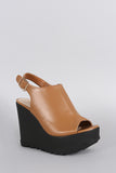 Bamboo Slingback Peep Toe Lug Sole Mule Wedge