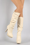 Bamboo Slouchy Platform Heeled Knee High Boots