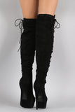 Suede Corset Lace Up Metal Eyelet Chunky Hidden Platform Stiletto Boots