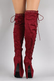 Suede Corset Lace Up Metal Eyelet Chunky Hidden Platform Stiletto Boots