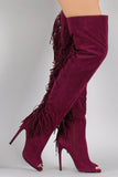 Suede Back Fringe Peep Toe Stiletto Over-The-Knee Boots