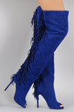 Suede Back Fringe Peep Toe Stiletto Over-The-Knee Boots