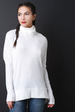 Rib Knit Turtleneck High-Low Top