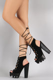 Wild Diva Lounge Lace Up Chunky Lug Sole Platform Heel