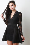 Scuba Peplum V-Neck Lace Dress