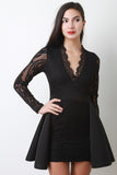 Scuba Peplum V-Neck Lace Dress
