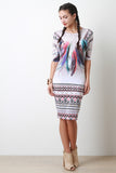 Tribal And Feather Imprint Midi Dress