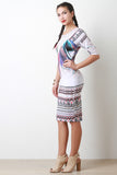 Tribal And Feather Imprint Midi Dress