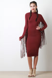 Mock Neck Long Fringe Midi Dress