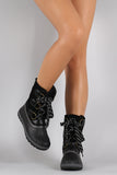 Bamboo Lace Up Round Toe Duck Ankle Boots