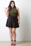 Metal Hole Belt Strap Embellishment Suede Skirt